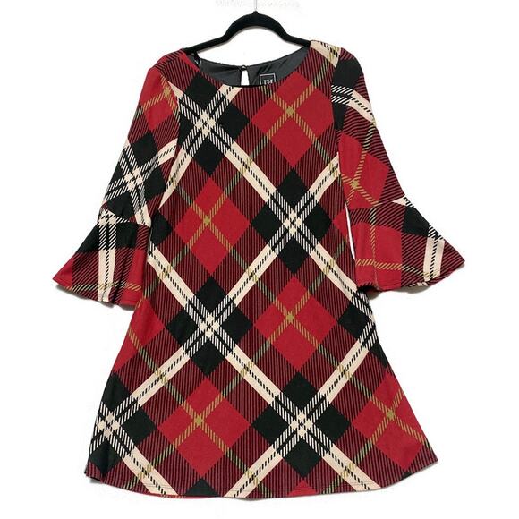 Jessica Howard Red Plaid Shift Dress Bell Sleeves Women's Size Small New NWT - Picture 1 of 8